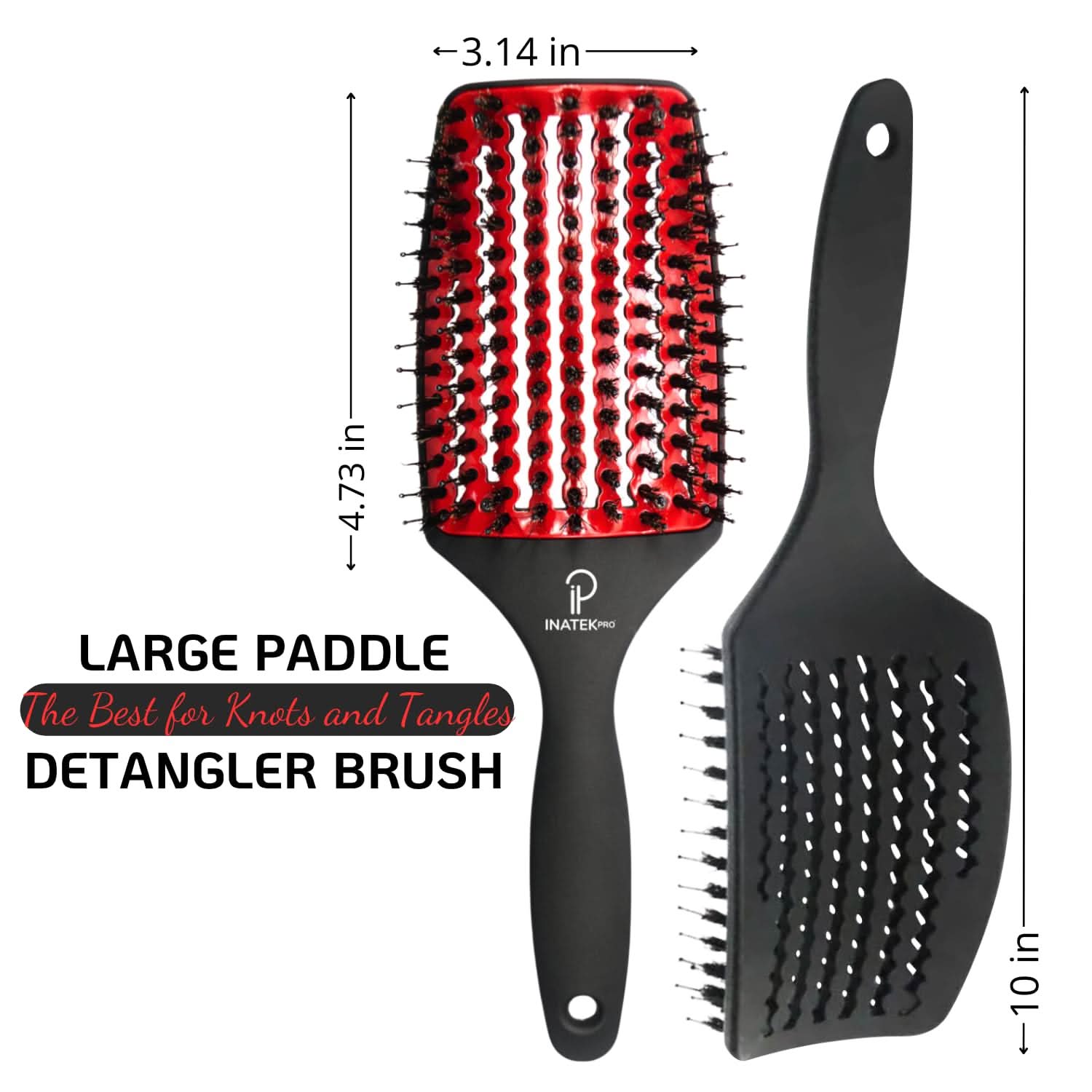 Large Curved Vented Boar Bristle Detangler Brush in Red