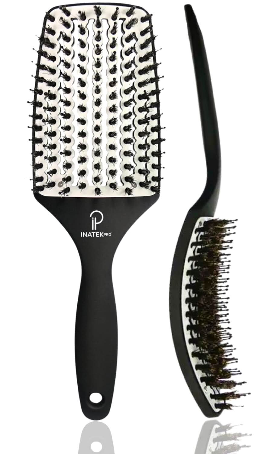 Large white curved vented boar bristle detangling hair brush