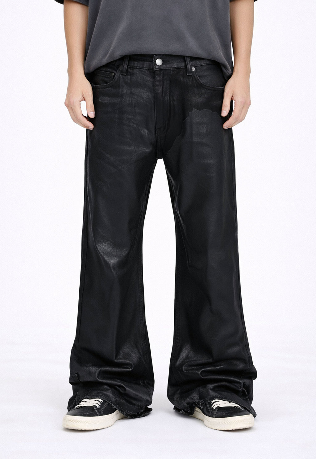 Wideboy Patchwork Waxed Denim Jeans in Black - Image 2