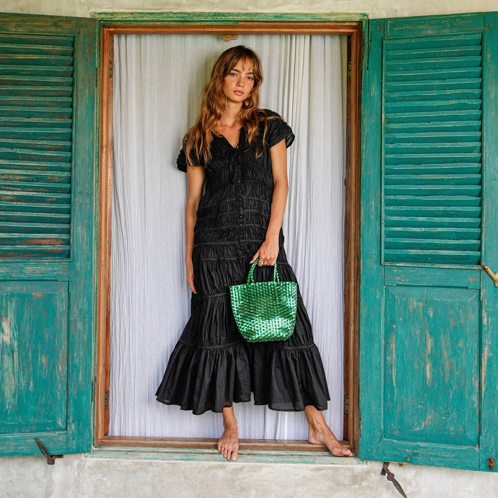 LA TOTE Recycled Tote Bag In Metallic Green