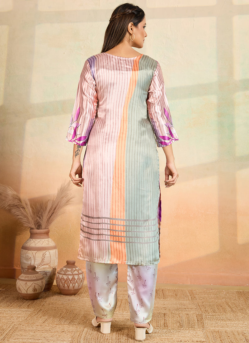 Multi Color Printed Cotton Rayon Kurta and Pant Set