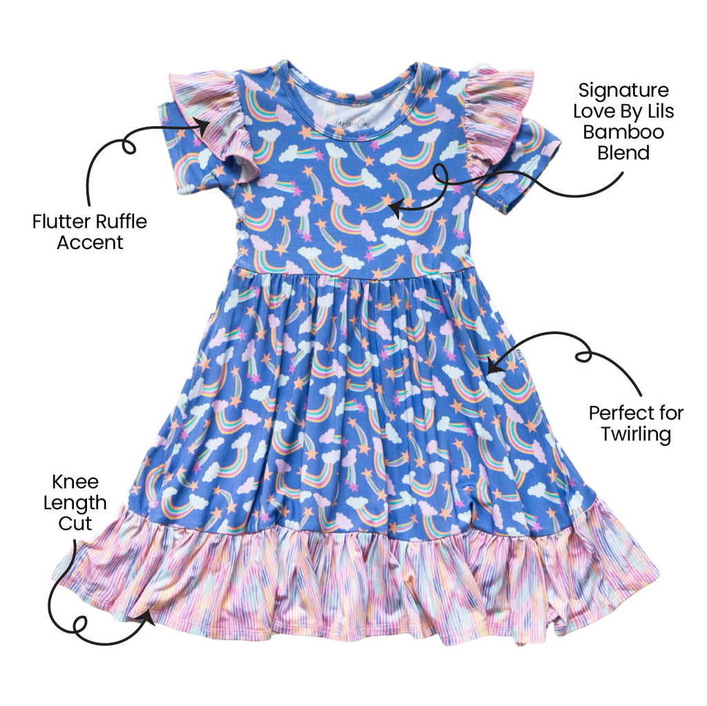 Lavender Rainbows Bamboo Ruffle Spin Dress