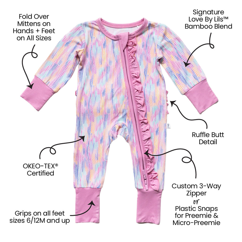 Lavender Stripes Bamboo Ruffle Convertible Footie