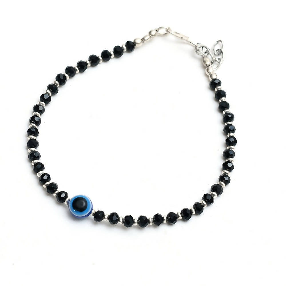 Silver Nazariya Anklets with Black Crystals