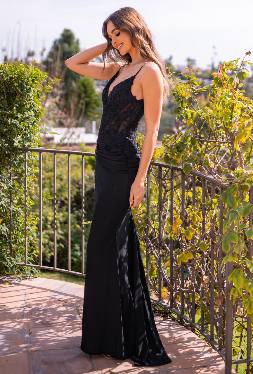 Sami Gown - Black - Floral Lace Fitted Dress