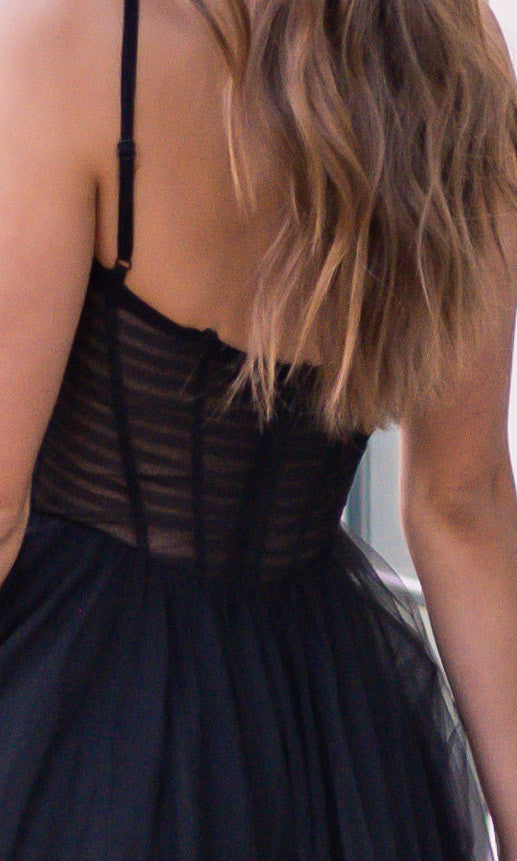 Yasmin Tulle A-Line Prom Gown with Illusion Boned Bodice in Black - Image 7