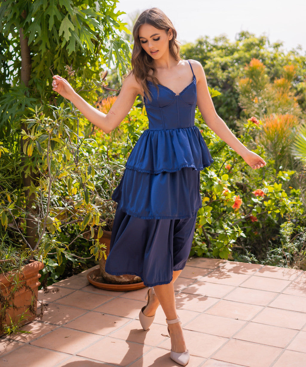 Maeve Corset Midi Dress - Navy