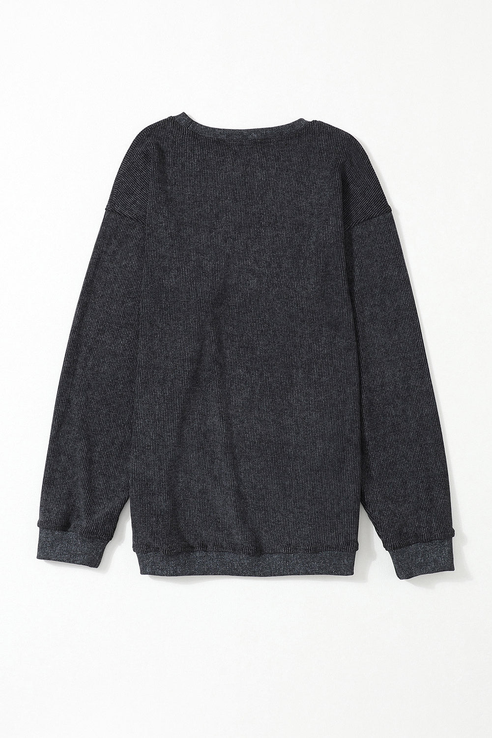 Faith Solid Ribbed Knit Round Neck Pullover Sweatshirt