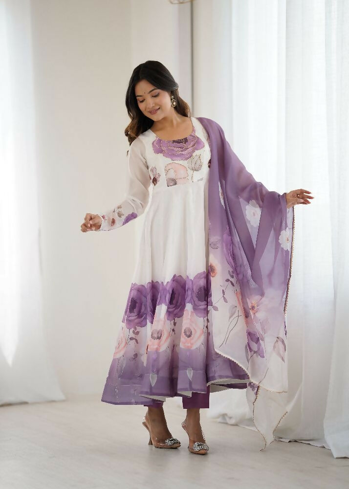 Onion Pink Organza Kurta Set with Sequin Embroidery Work
