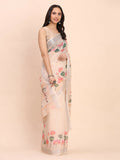Soft peach linen cotton saree with matching blouse piece