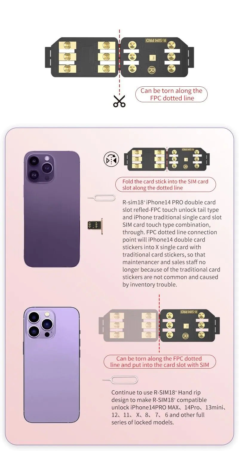 R-SIM18+ RSIM 18+ Nano Unlock Card For iPhone 14 Plus 13 12 11 Pro Max XR iOS 16