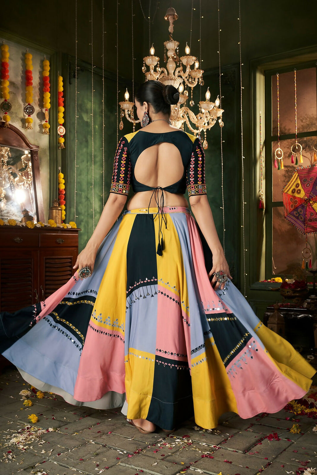 Multi Color Maslin Cotton Designer Navratri Lehenga Choli