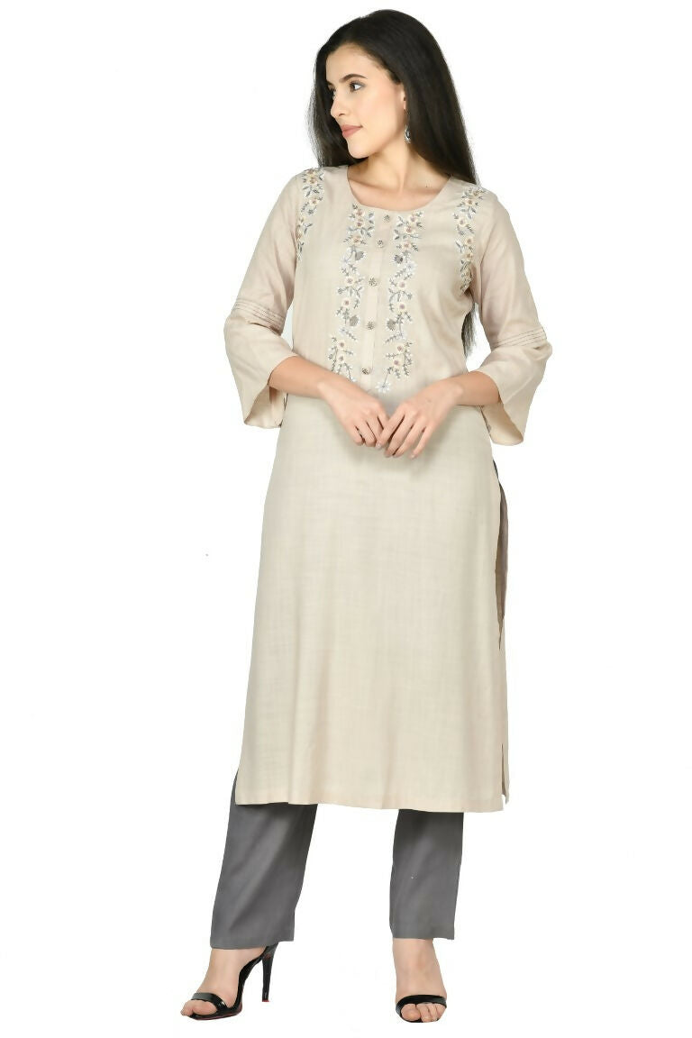 Beige Cotton Rayon Kurta Set – 3-Piece Ethnic Ensemble