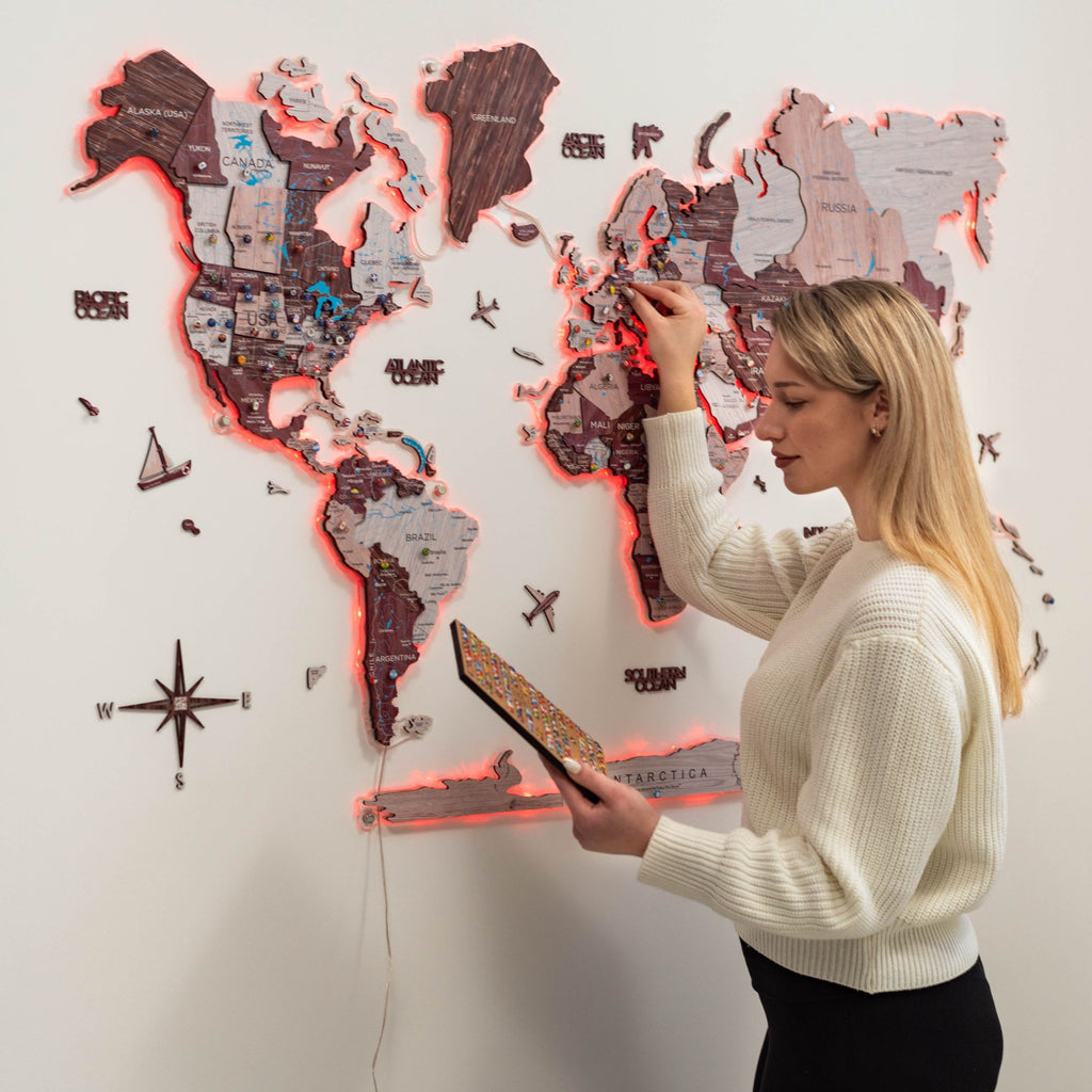 3D Luminous LED Wooden World Map 2.0 Cappuccino Wall Art