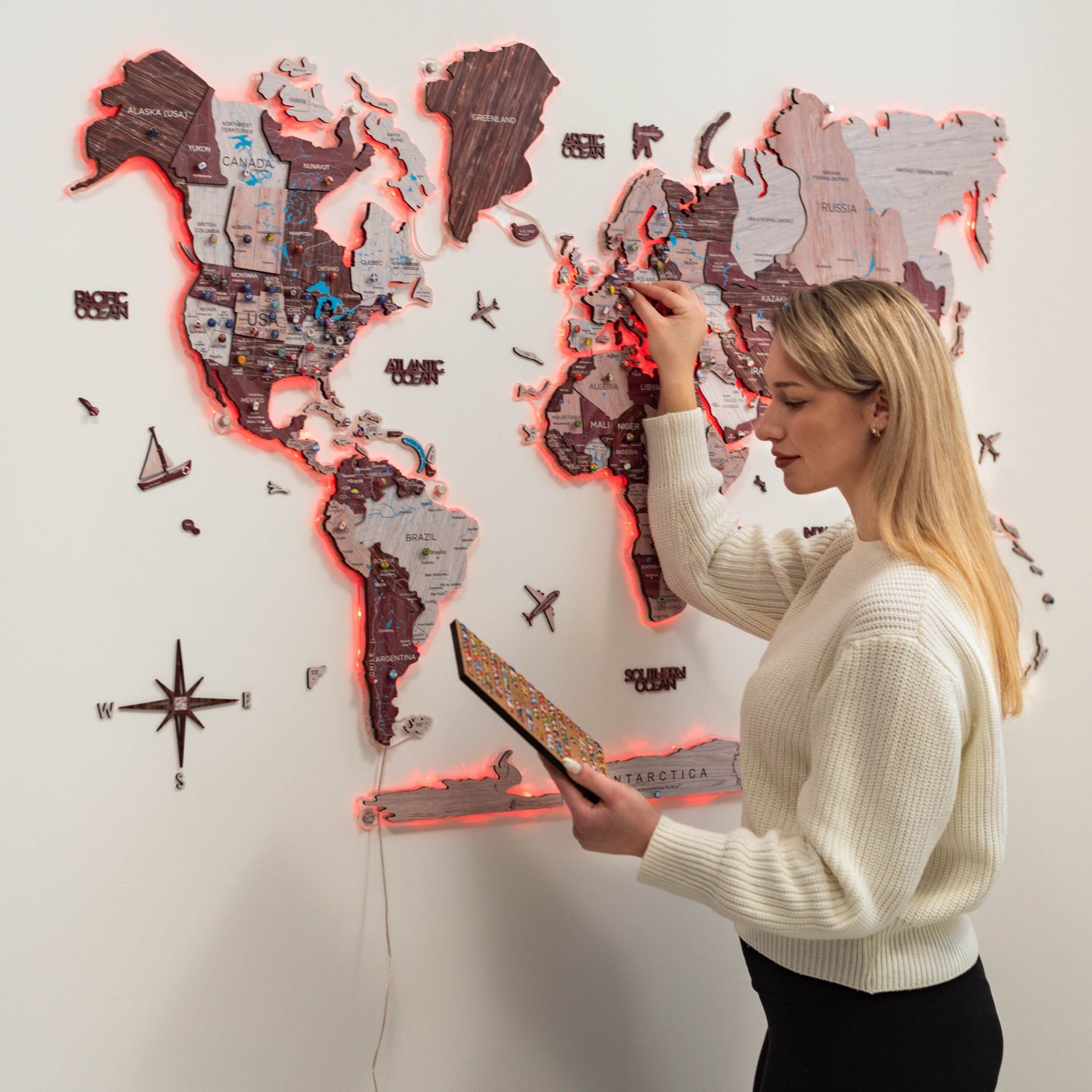 3D Luminous LED Wooden World Map 2.0 Cappuccino Wall Art