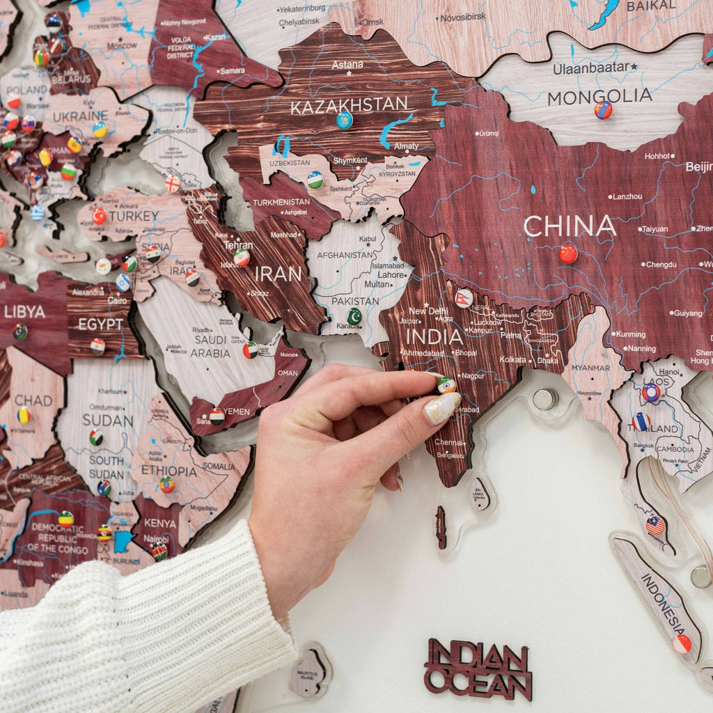 3D Luminous LED Wooden World Map 2.0 Cappuccino Wall Art