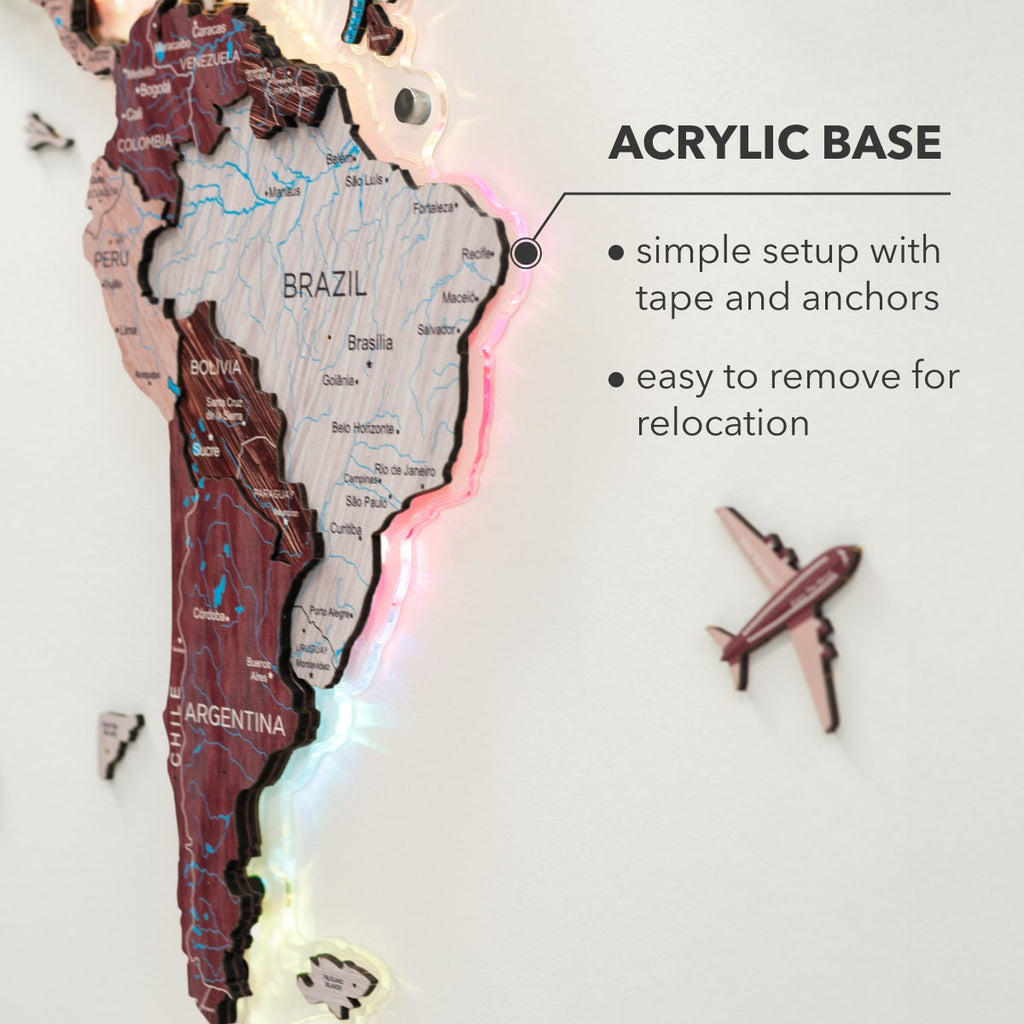 3D Luminous LED Wooden World Map 2.0 Cappuccino Wall Art