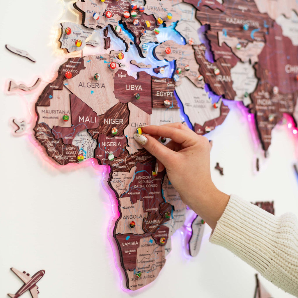 3D Luminous LED Wooden World Map 2.0 Cappuccino Wall Art