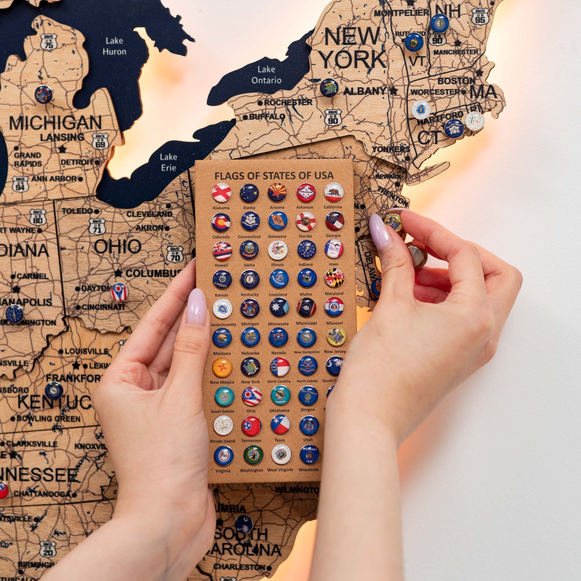 3D LED Wooden Map of USA - Gold Edition Wall Art Decor