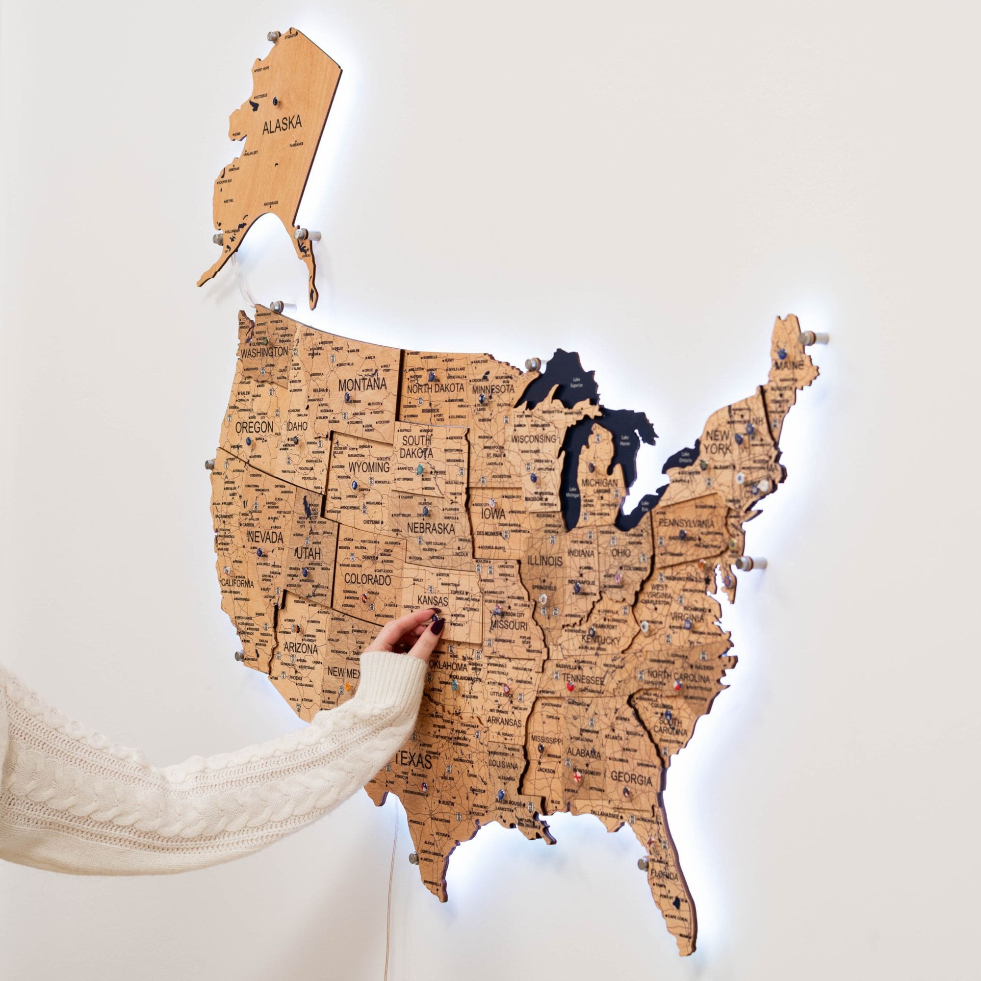 3D LED Wooden Map of USA - Gold Edition Wall Art Decor