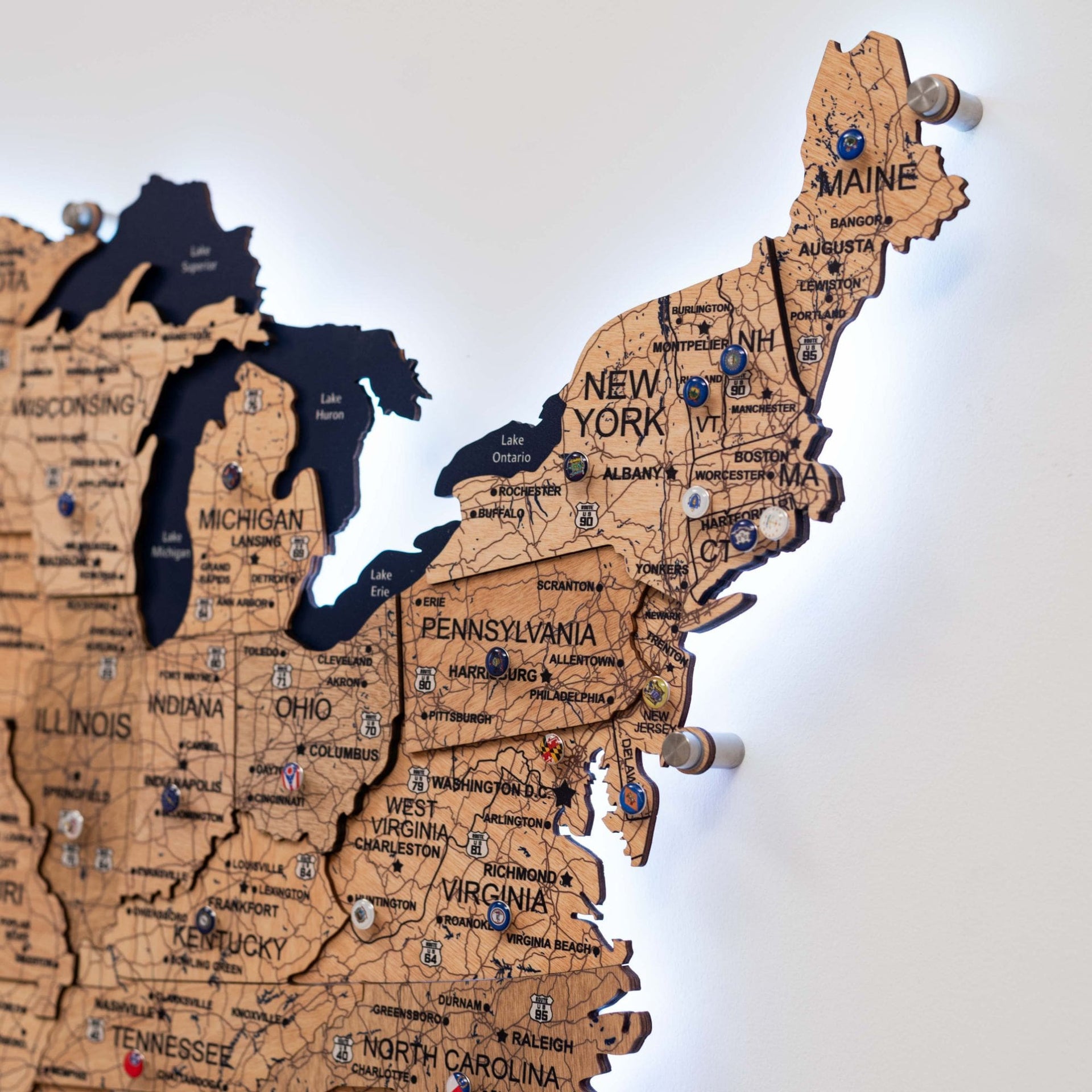 3D LED Wooden Map of USA - Gold Edition Wall Art Decor