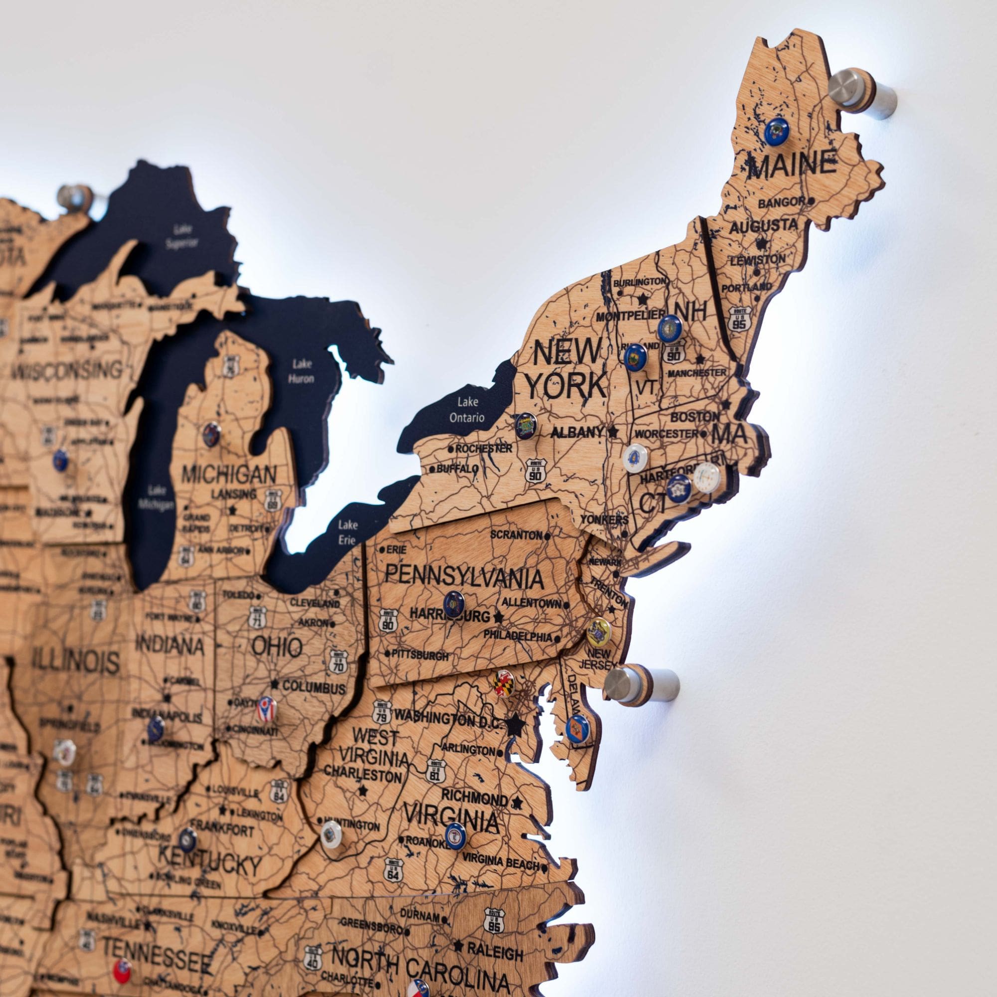 3D LED Wooden Map of USA - Gold Edition Wall Art Decor