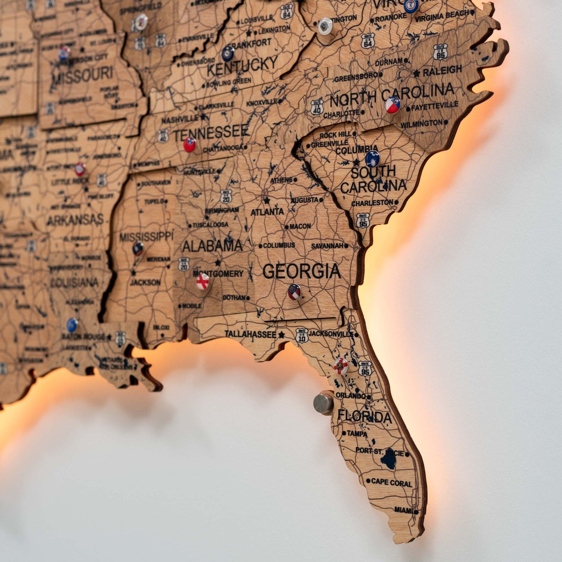 3D LED Wooden Map of USA - Gold Edition Wall Art Decor