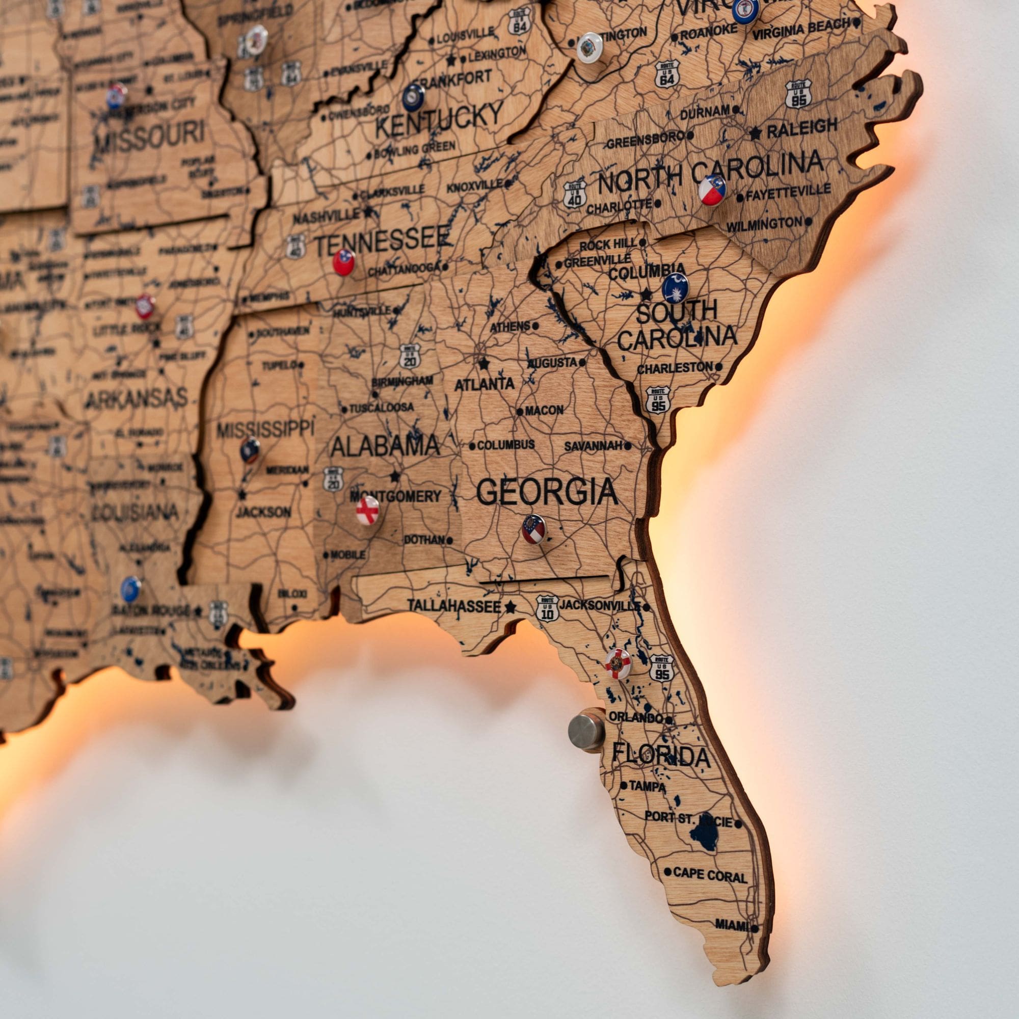 3D LED Wooden Map of USA - Gold Edition Wall Art Decor