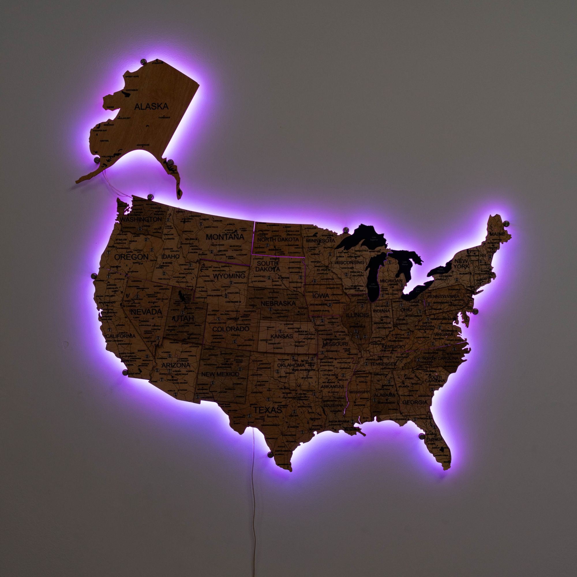3D LED Wooden Map of USA - Gold Edition Wall Art Decor