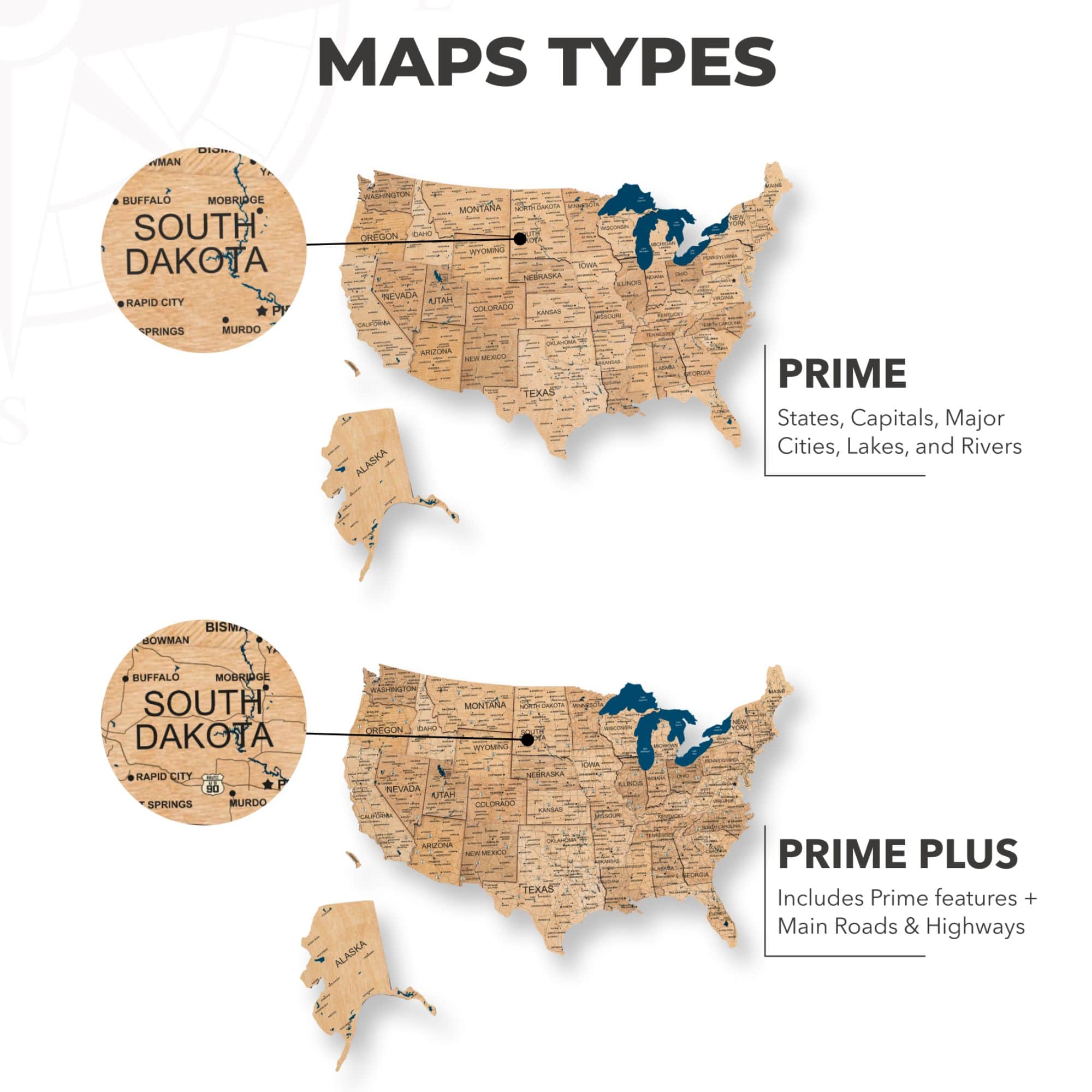 3D LED Wooden Map of USA - Gold Edition Wall Art Decor