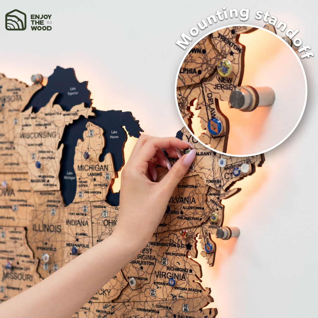 3D LED Wooden Map of USA - Gold Edition Wall Art Decor