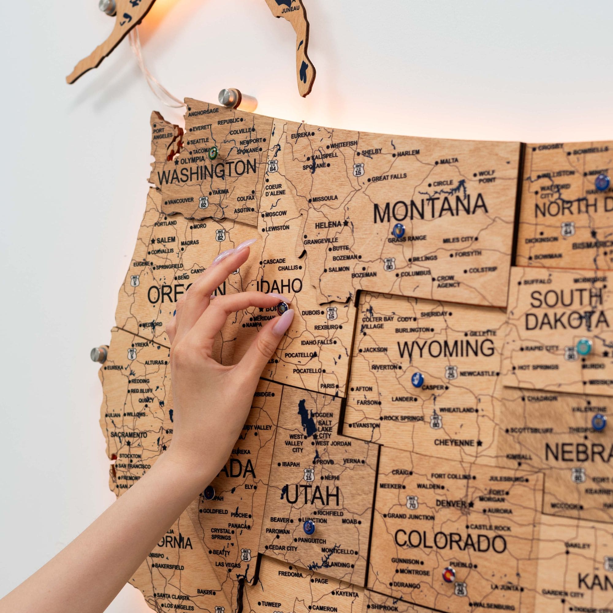 3D LED Wooden Map of USA - Gold Edition Wall Art Decor