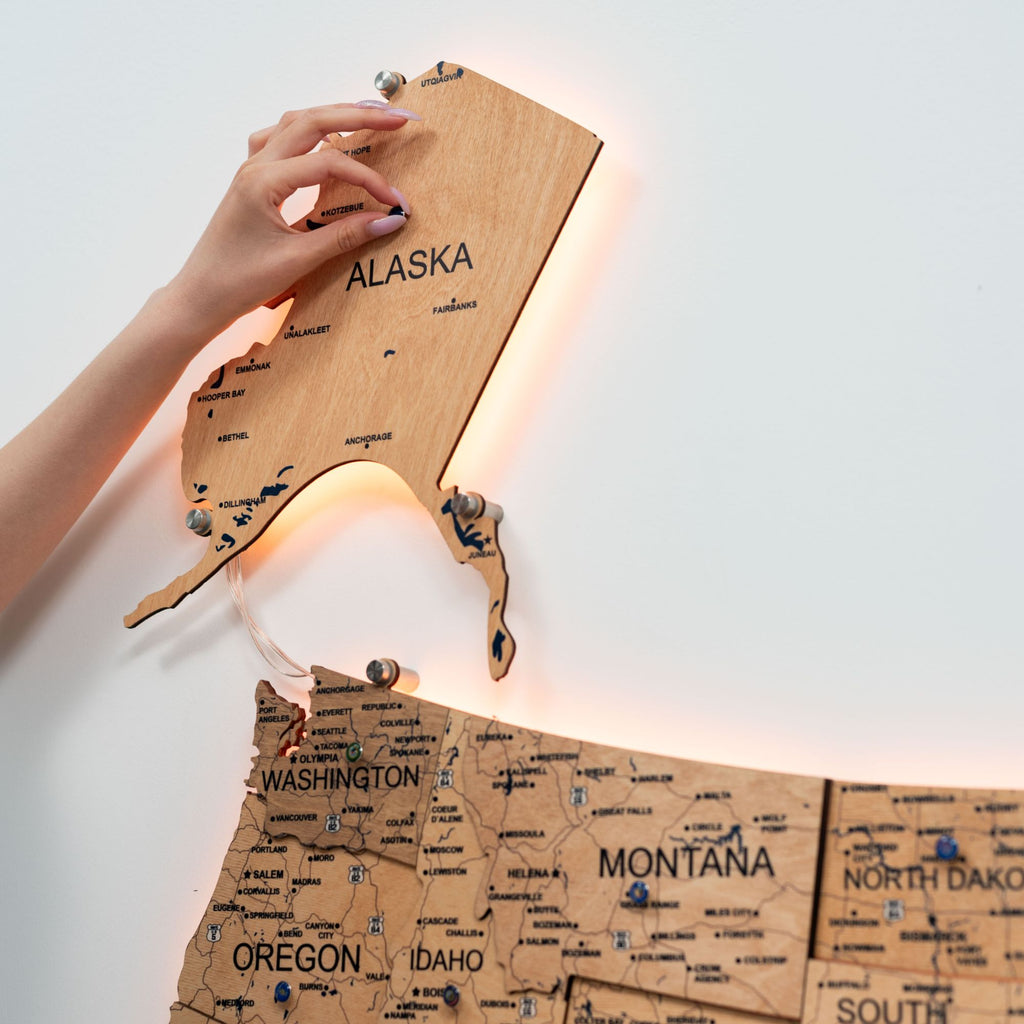 3D LED Wooden Map of USA - Gold Edition Wall Art Decor