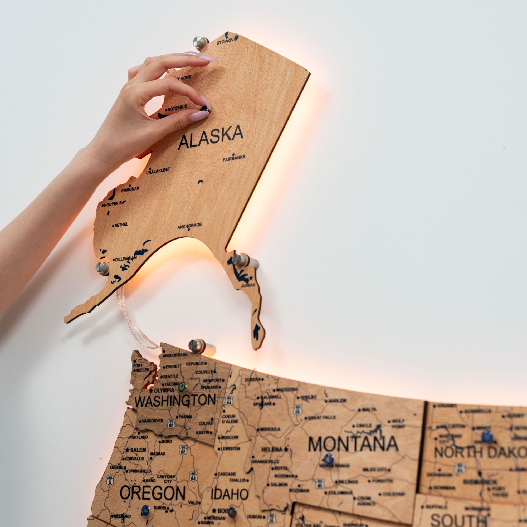 3D LED Wooden Map of USA - Gold Edition Wall Art Decor