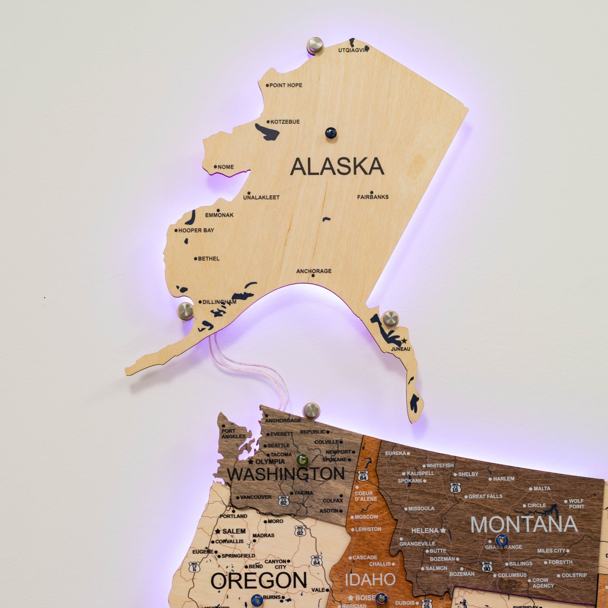 3D LED USA Map Wall Art Multicolor Modern Geometric Wood Decor
