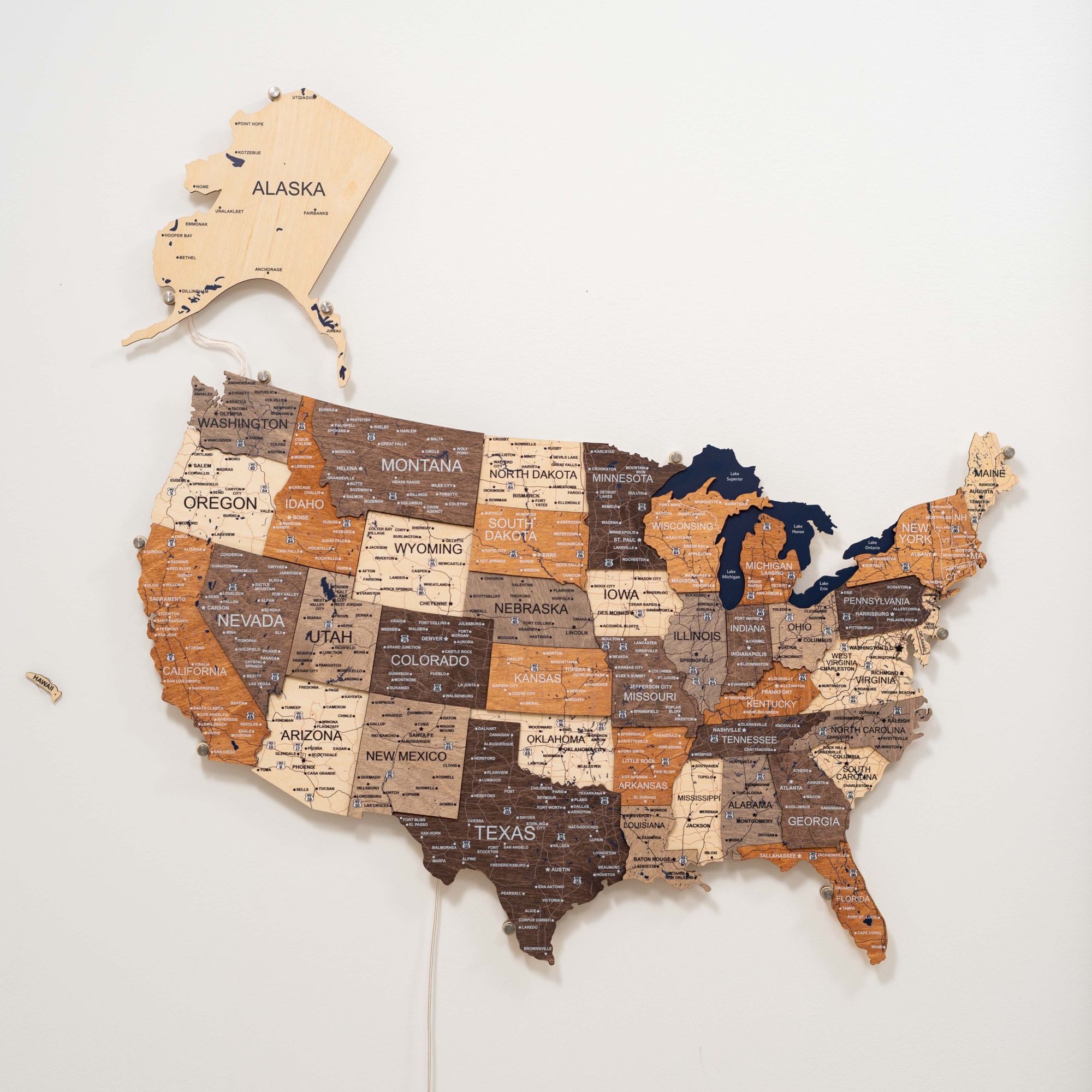 3D LED USA Map Wall Art Multicolor Modern Geometric Wood Decor