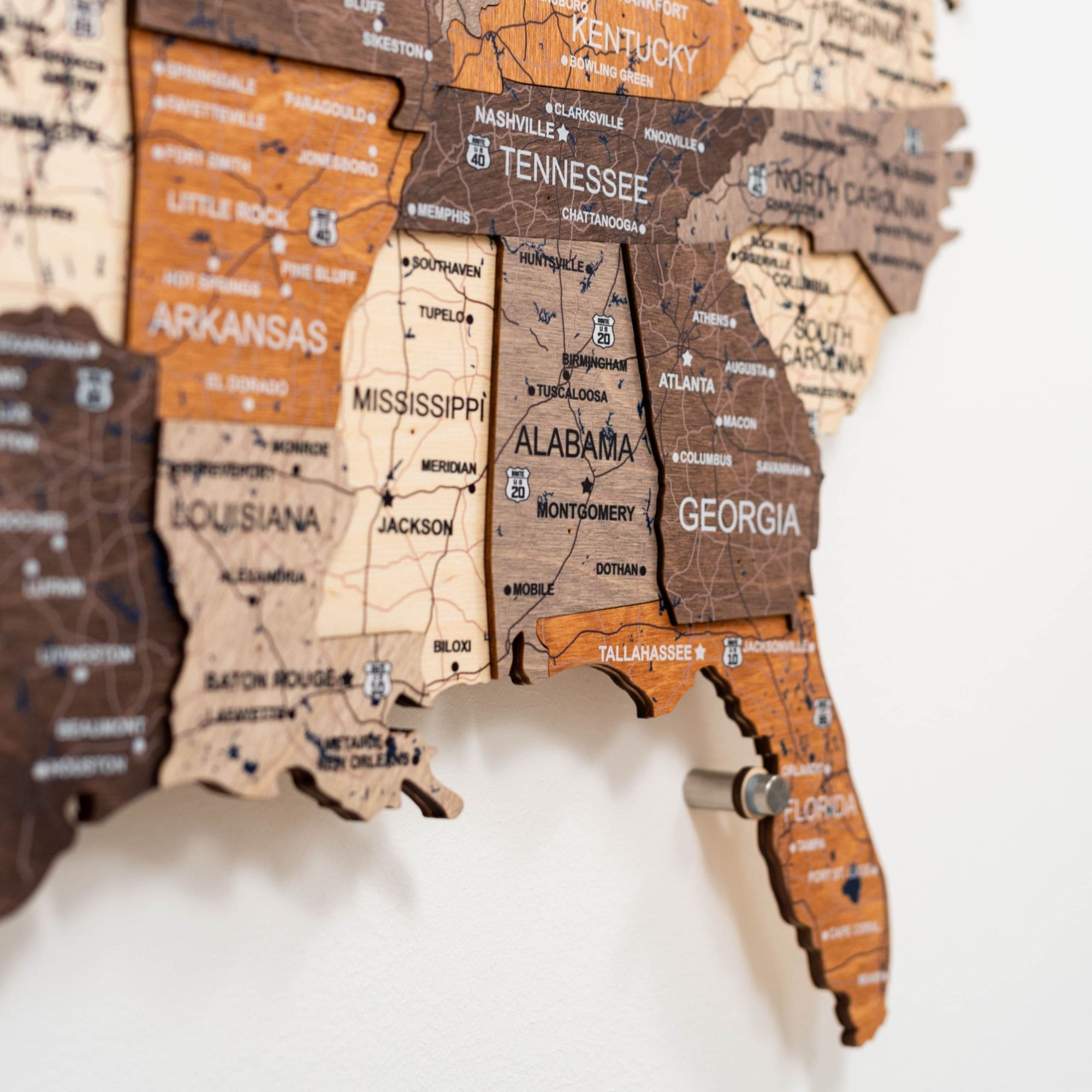 3D LED USA Map Wall Art Multicolor Modern Geometric Wood Decor