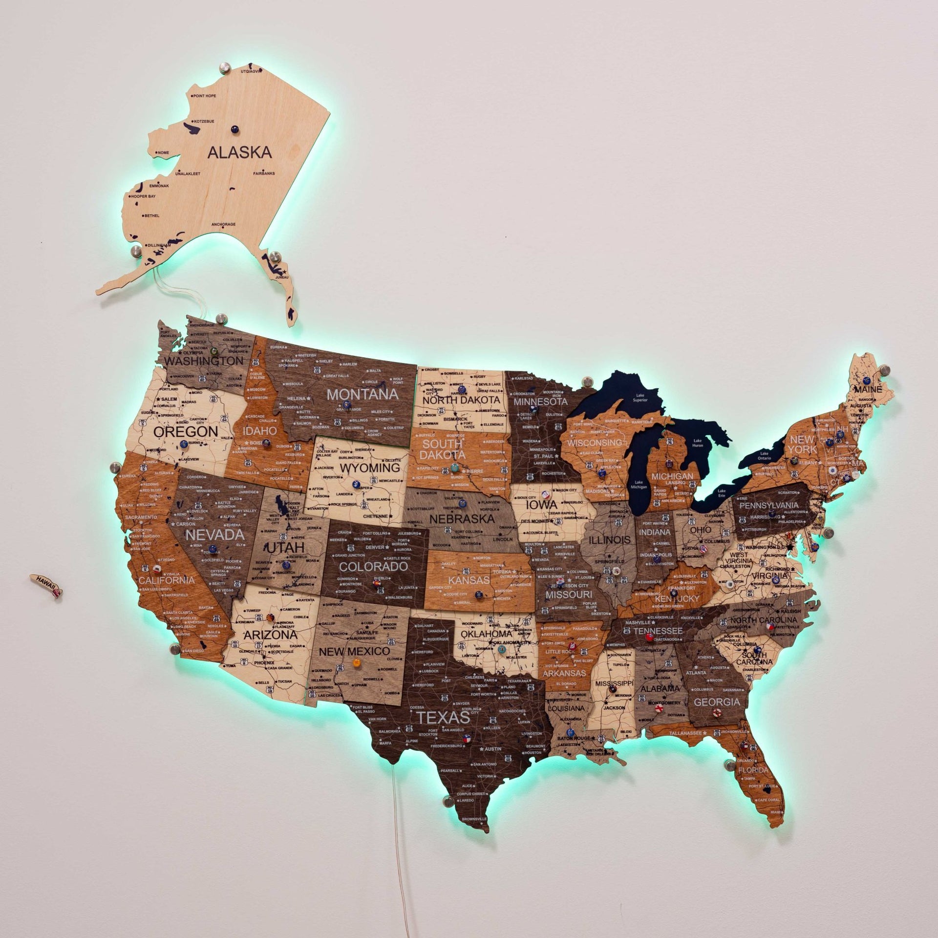 3D LED USA Map Wall Art Multicolor Modern Geometric Wood Decor