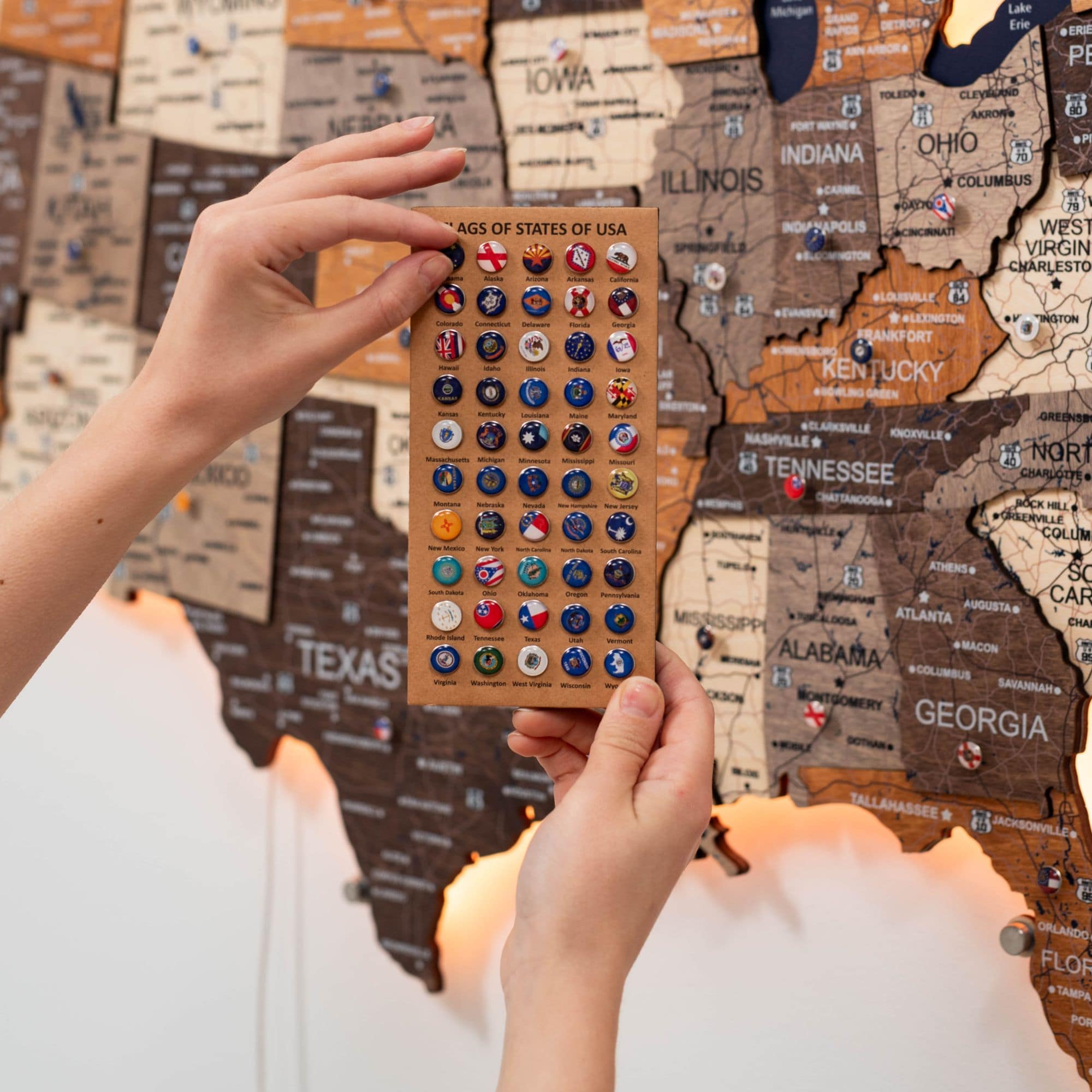 3D LED USA Map Wall Art Multicolor Modern Geometric Wood Decor