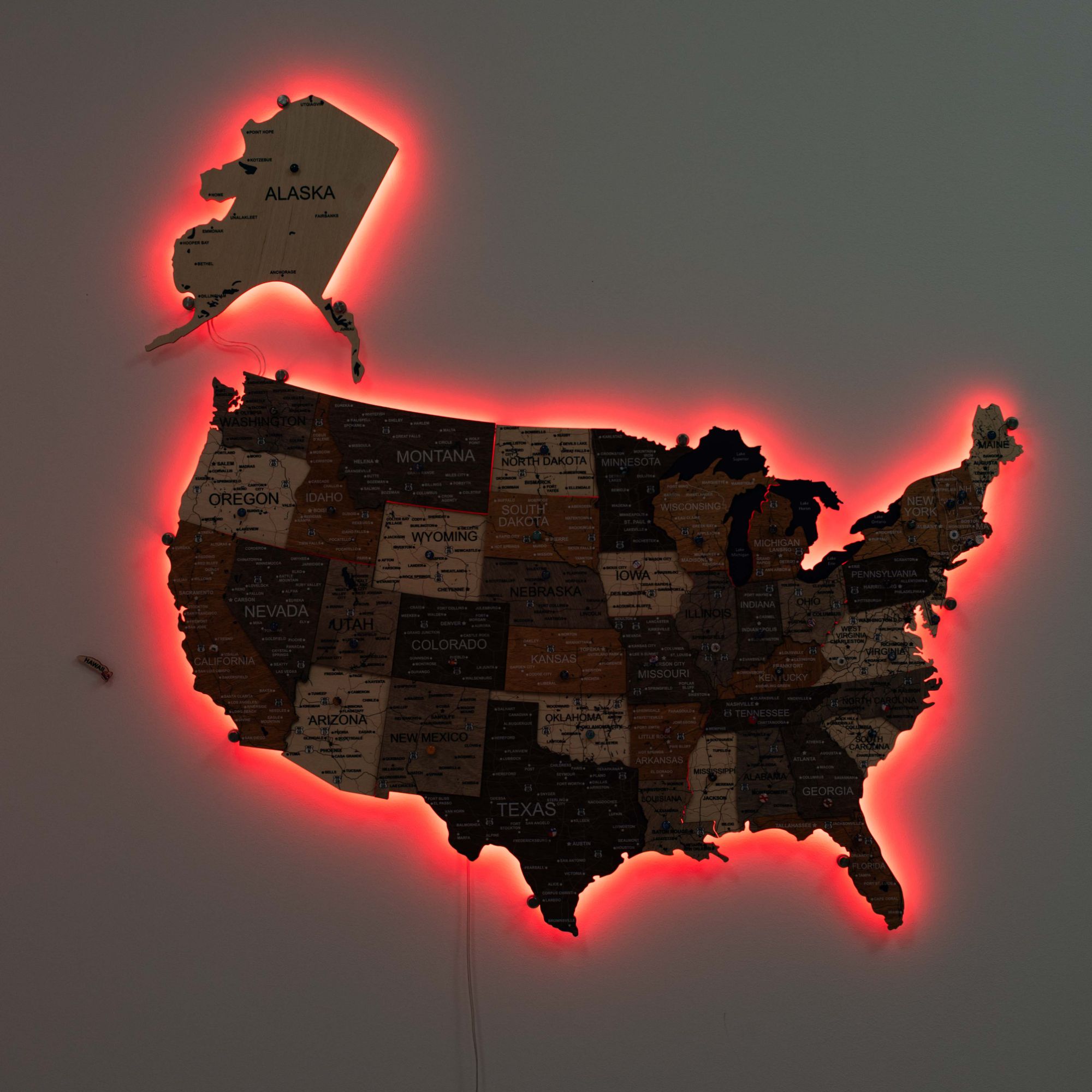 3D LED USA Map Wall Art Multicolor Modern Geometric Wood Decor