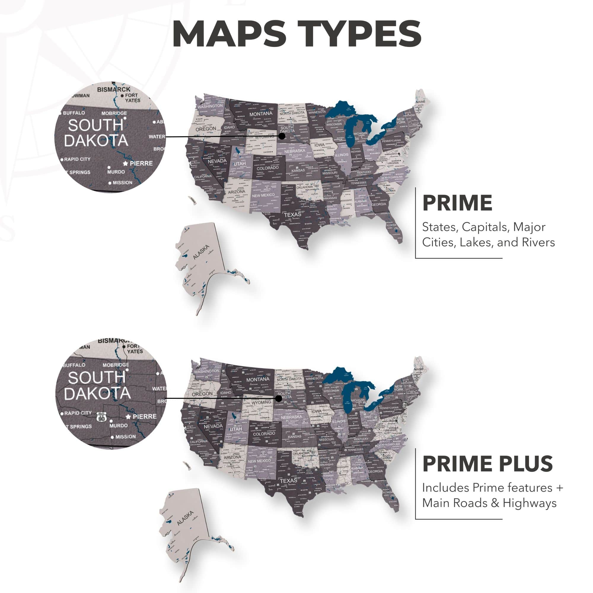 Wooden 3D LED Map of USA - Nordik Edition Wall Art