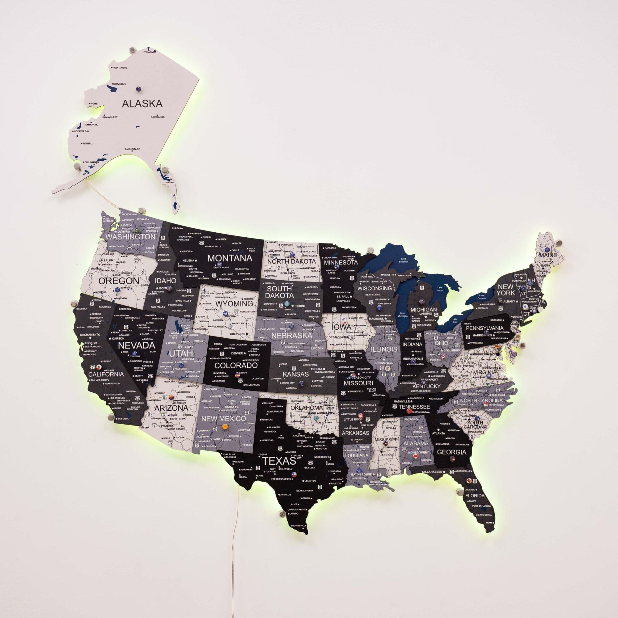 Wooden 3D LED Map of USA - Nordik Edition Wall Art