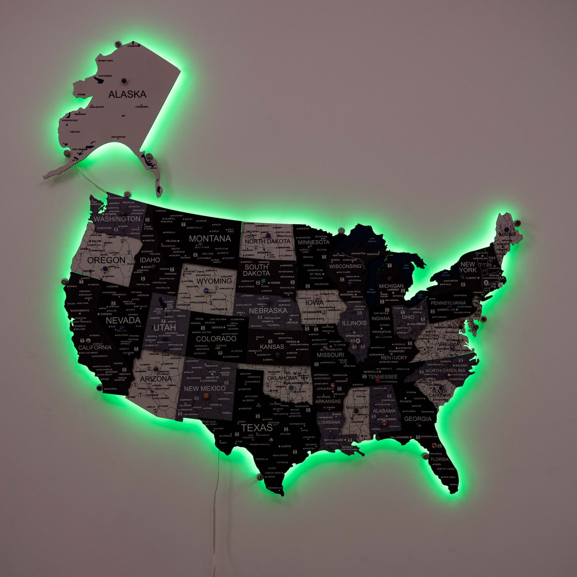 Wooden 3D LED Map of USA - Nordik Edition Wall Art