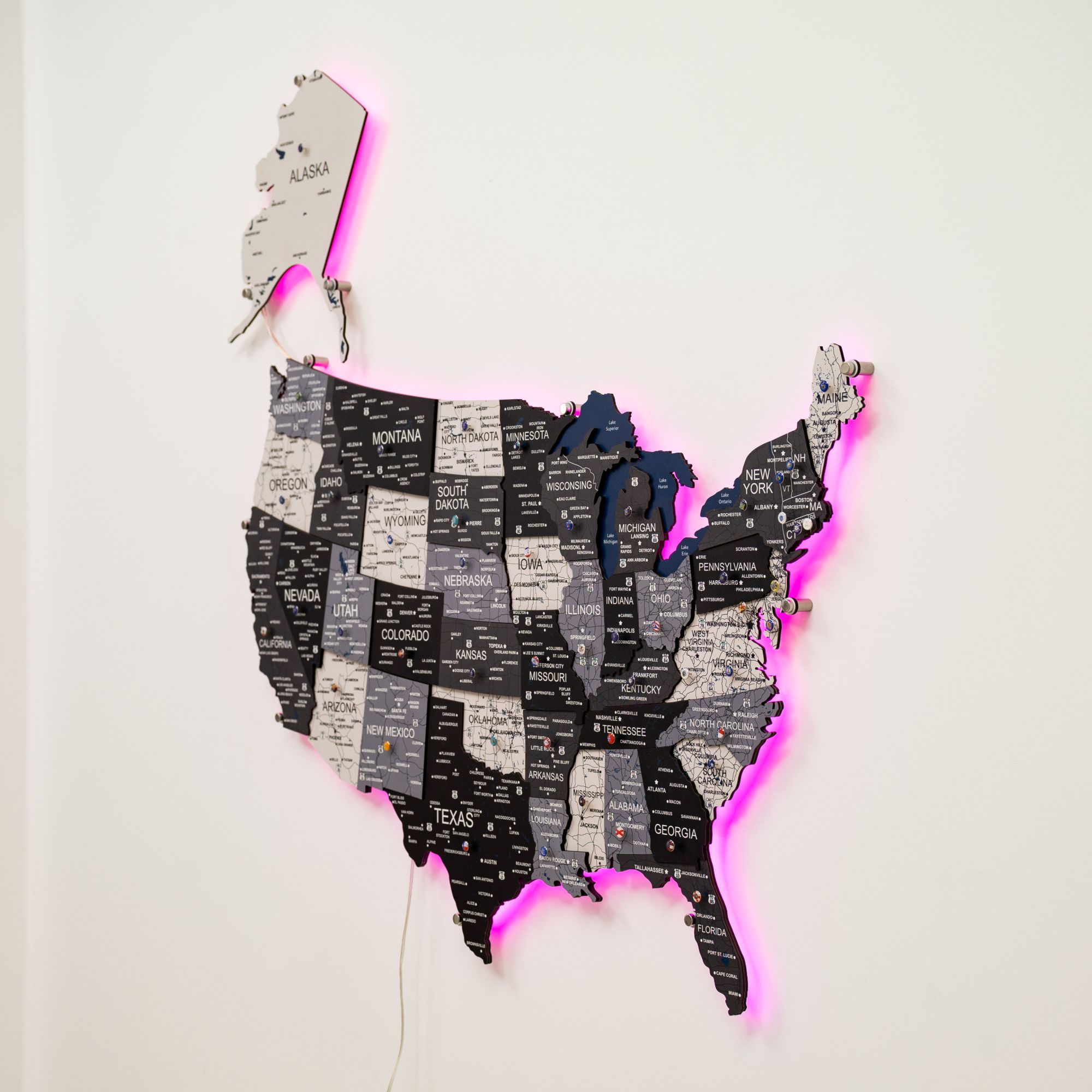 Wooden 3D LED Map of USA - Nordik Edition Wall Art