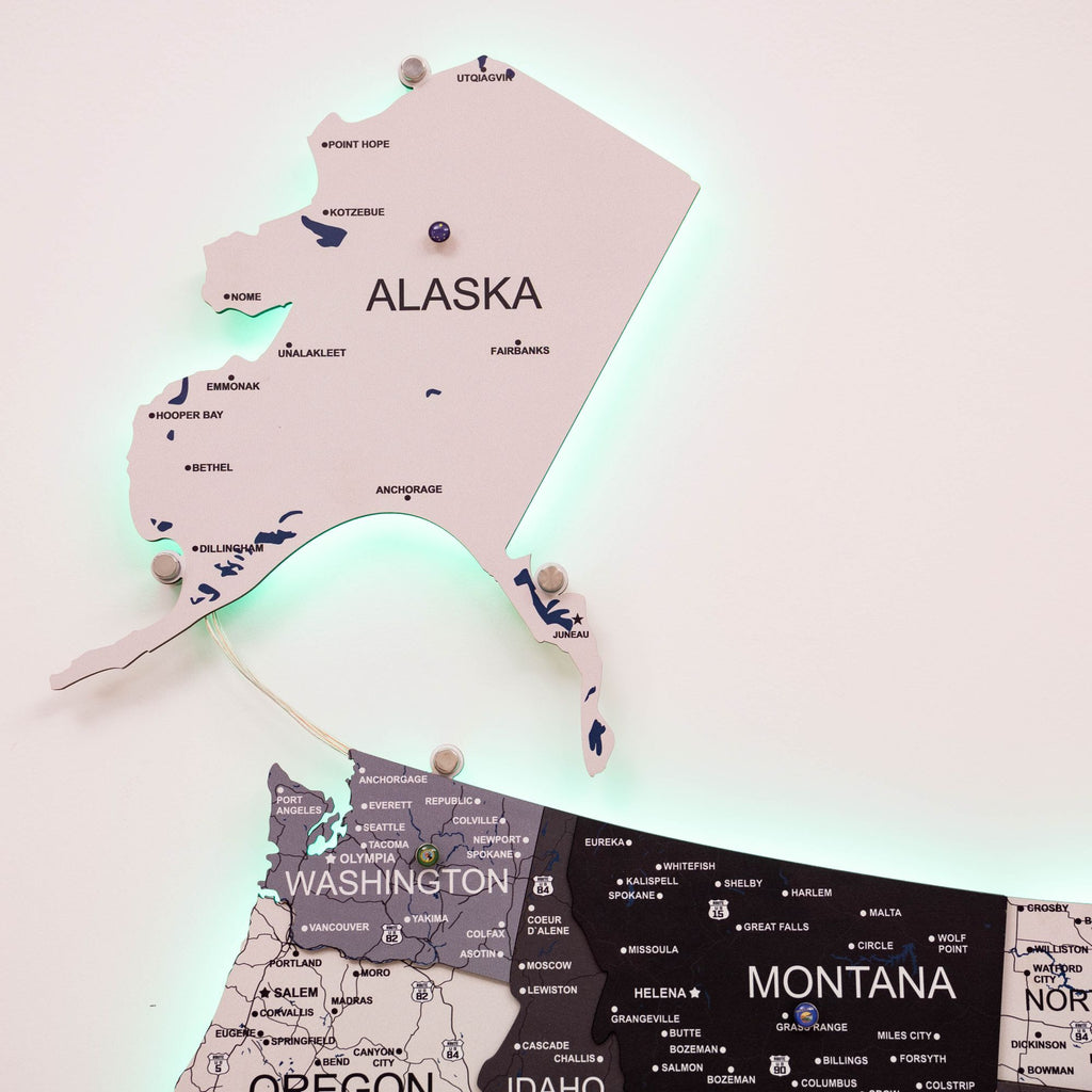 Wooden 3D LED Map of USA - Nordik Edition Wall Art