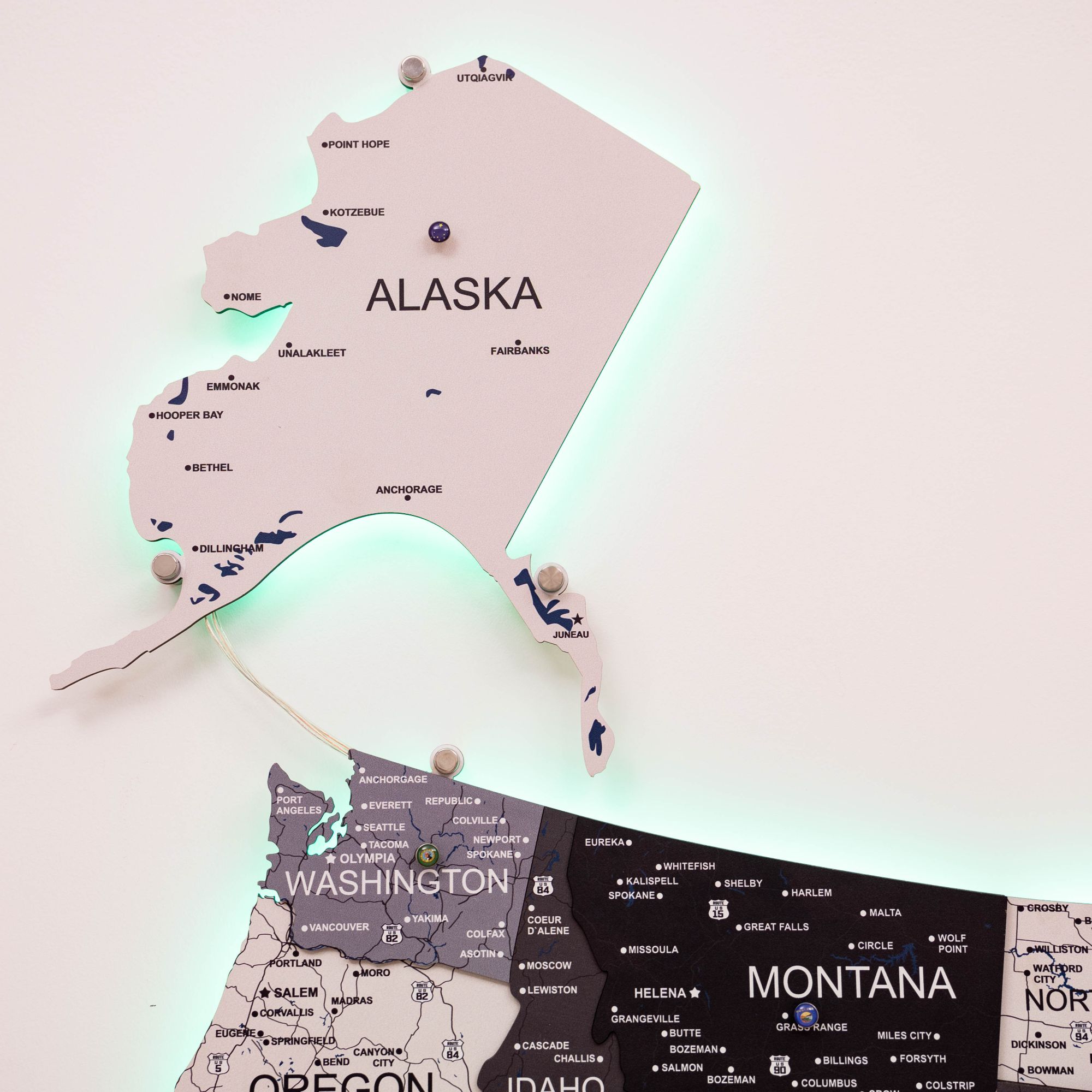 Wooden 3D LED Map of USA - Nordik Edition Wall Art