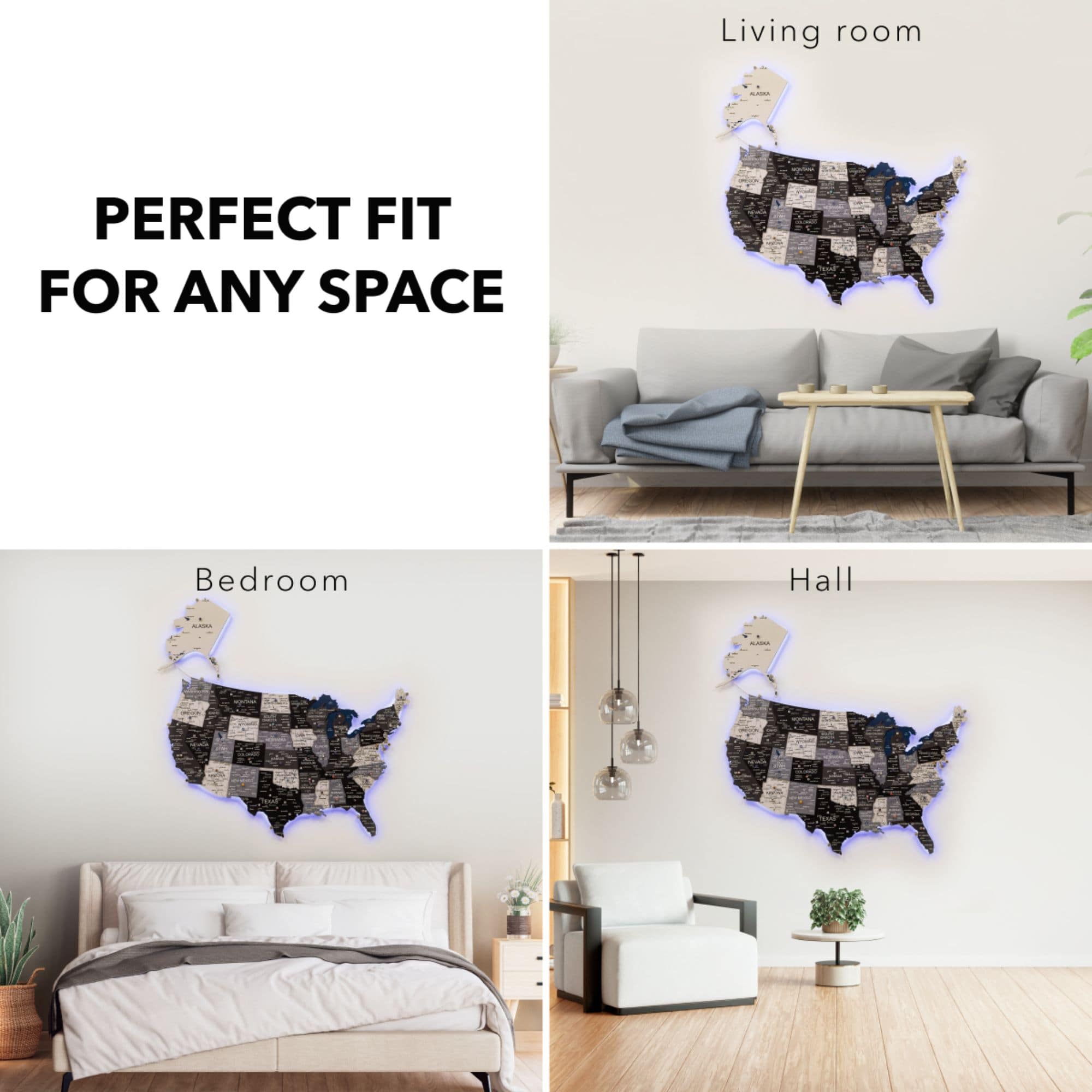Wooden 3D LED Map of USA - Nordik Edition Wall Art