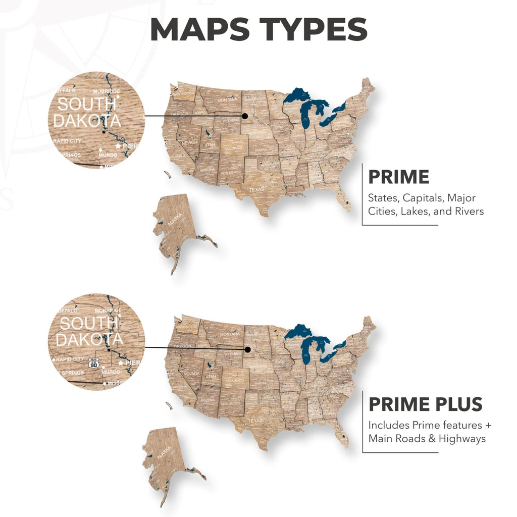 Wooden 3D LED Map of USA Terra - Earthy Laser-Cut Wall Decor