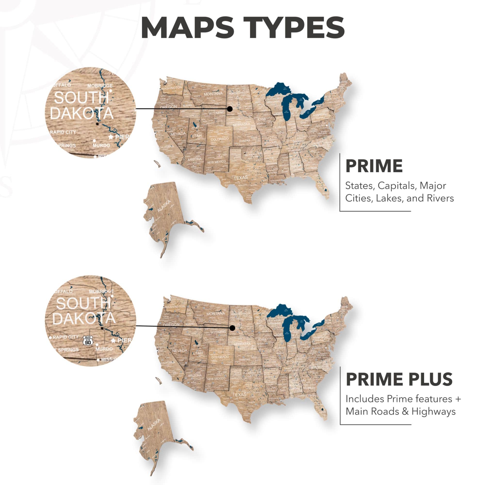 Wooden 3D LED Map of USA Terra - Earthy Laser-Cut Wall Decor