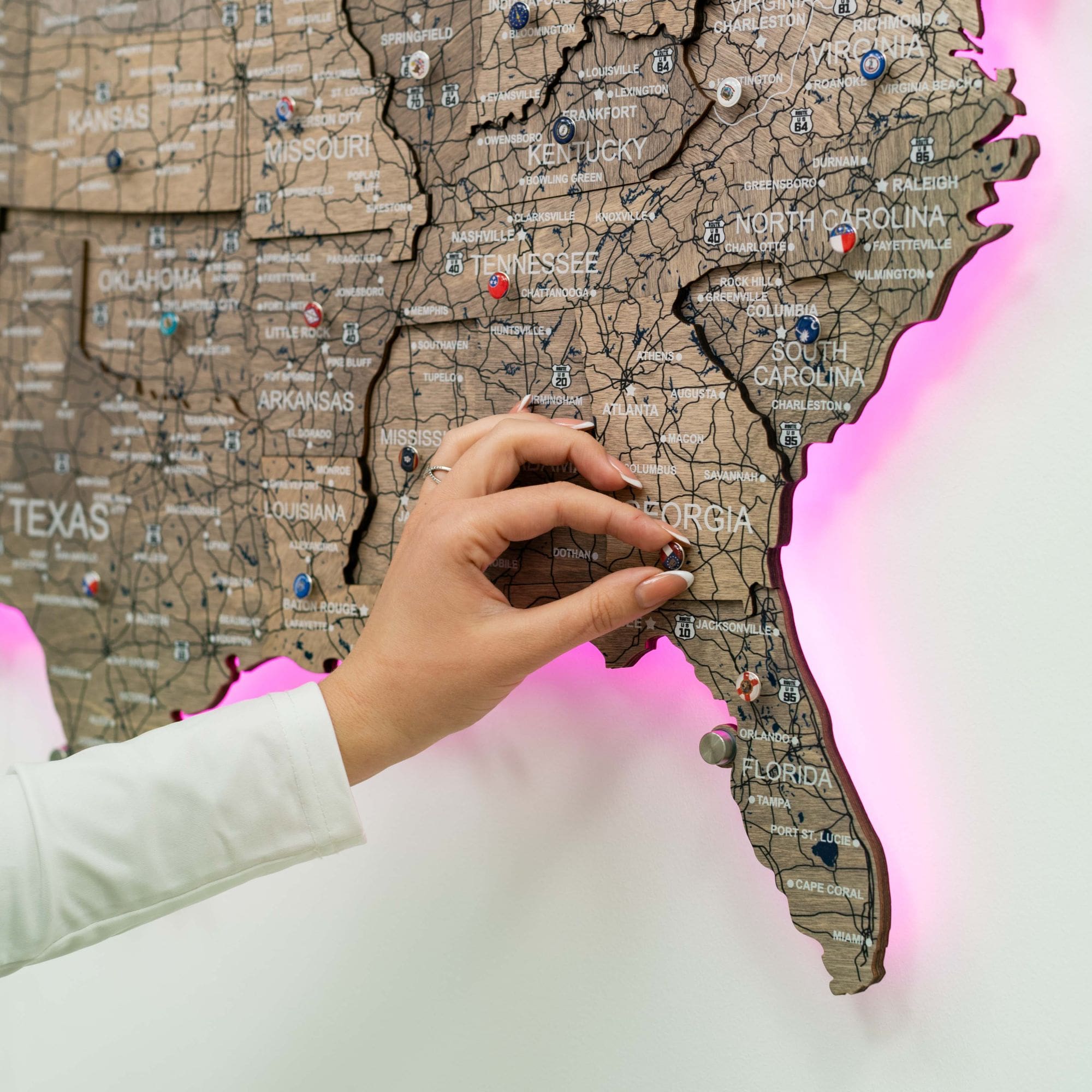 Wooden 3D LED Map of USA Terra - Earthy Laser-Cut Wall Decor